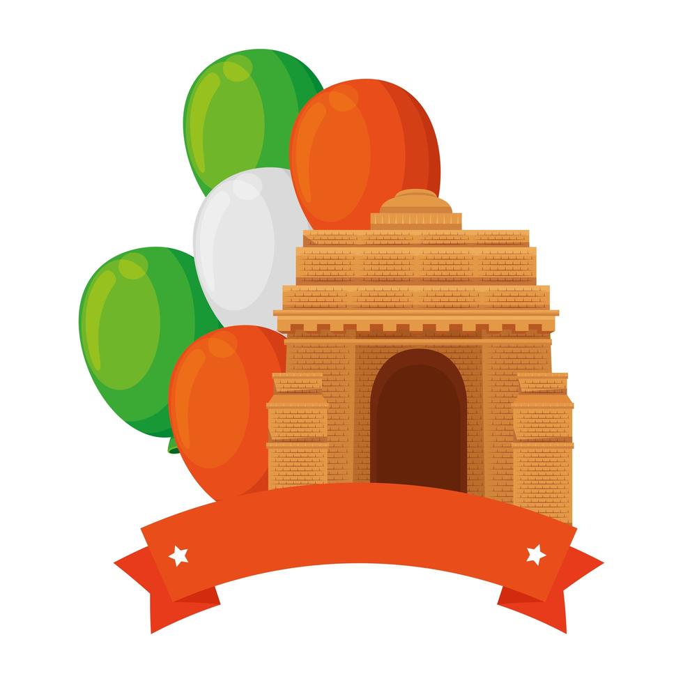 indian gate arch monument with balloons helium vector