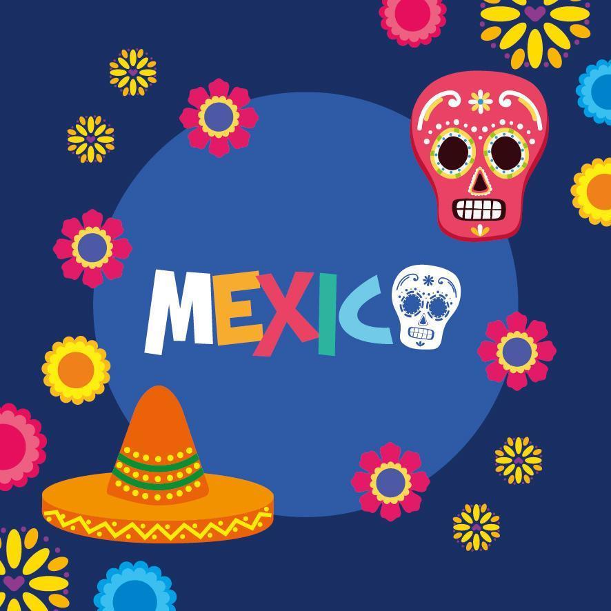 Mexican hat and skull vector design