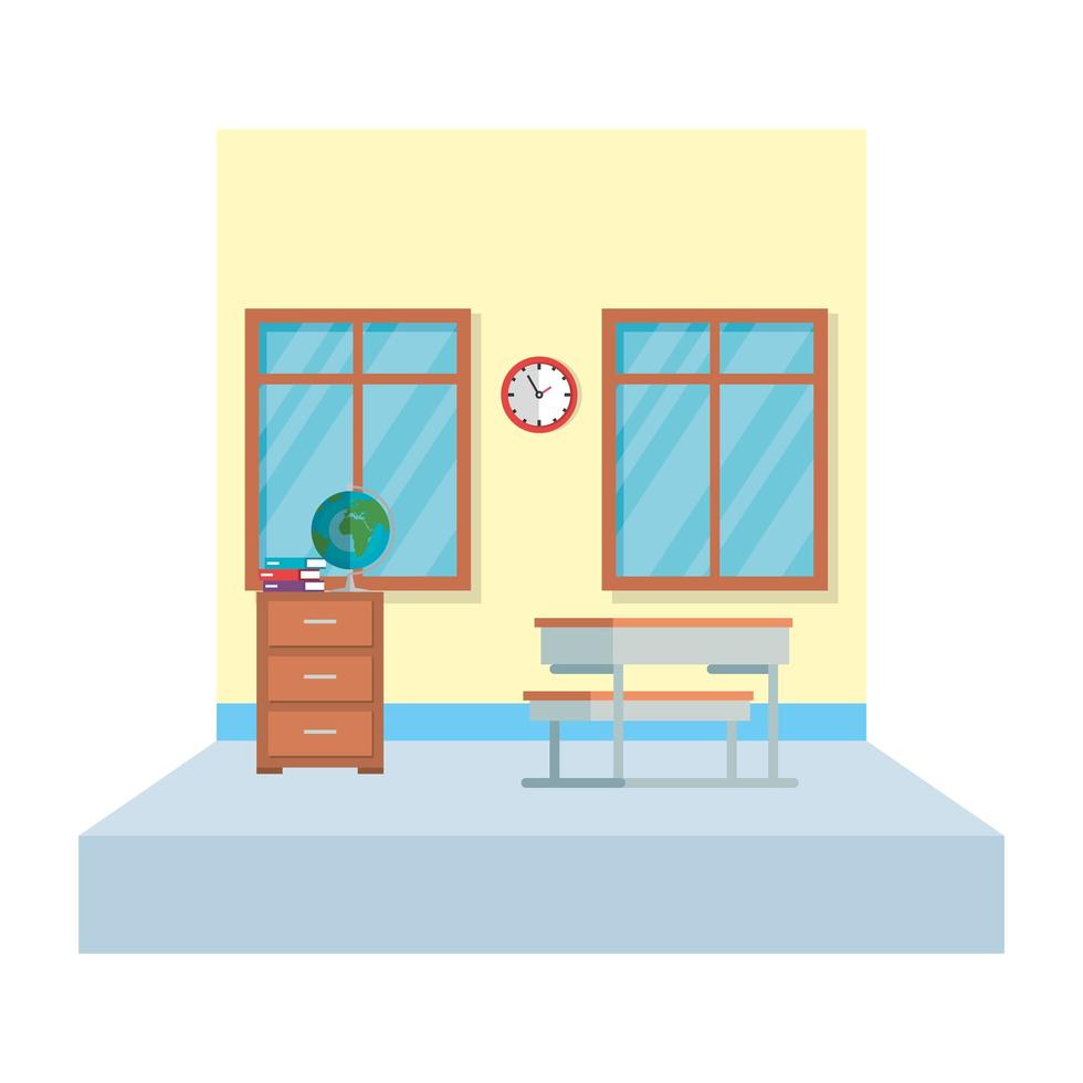 school classroom with with drawer and world map vector