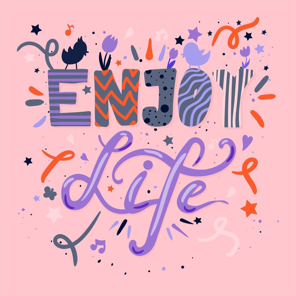 Enjoy life hand drawn color lettering vector