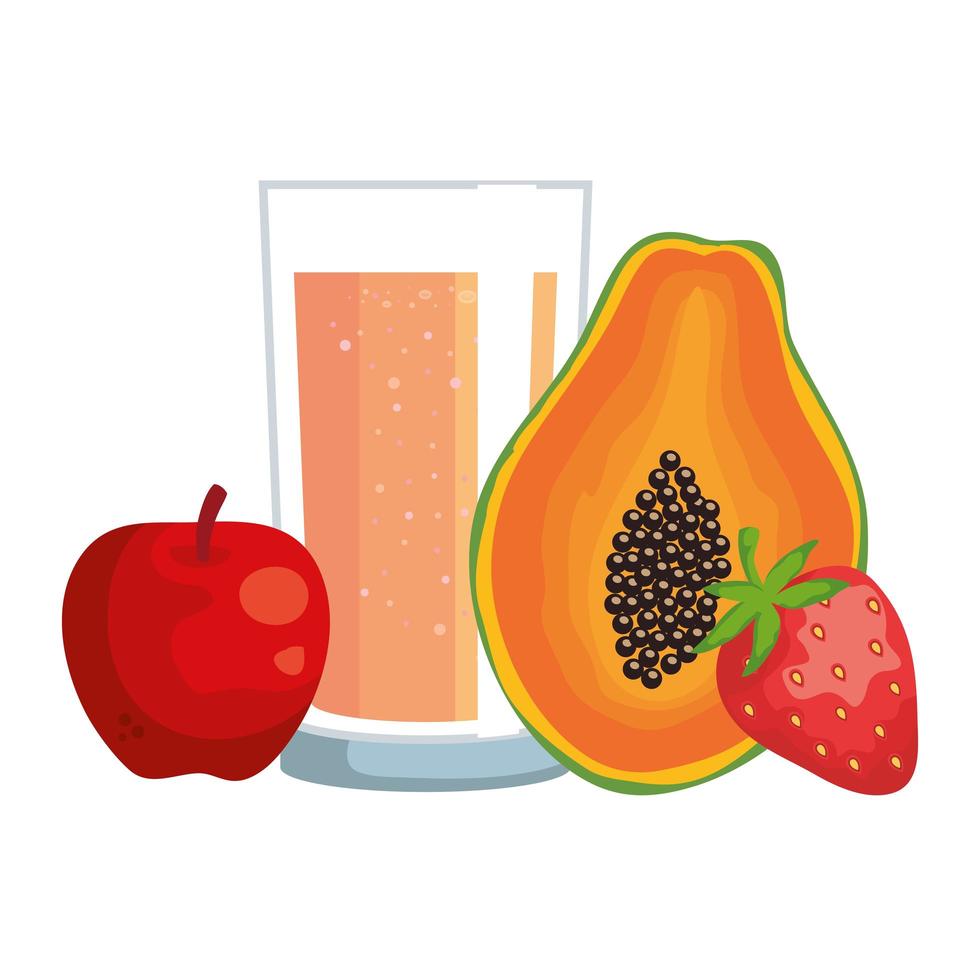 juice fruits with glass healthy food vector