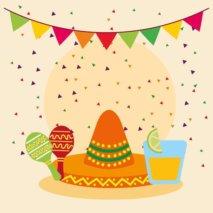 Mexican sombrero hat and maracas vector design