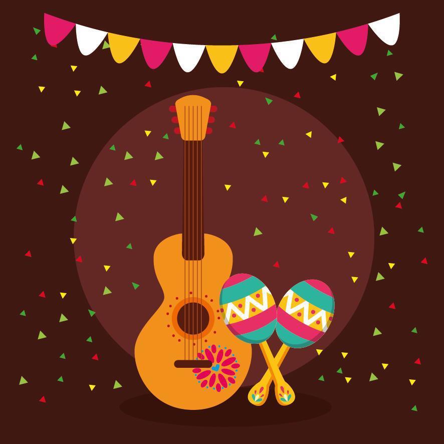 Mexican guitar and maracas vector design