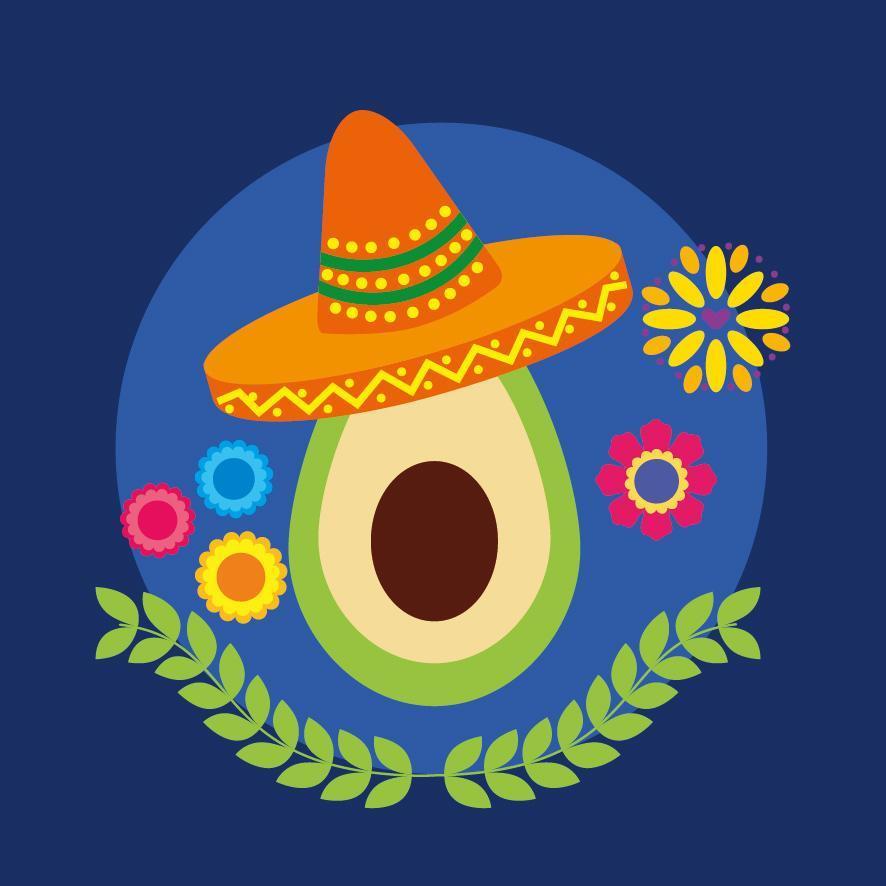 aguacate mexicano con diseño de vector de sombrero