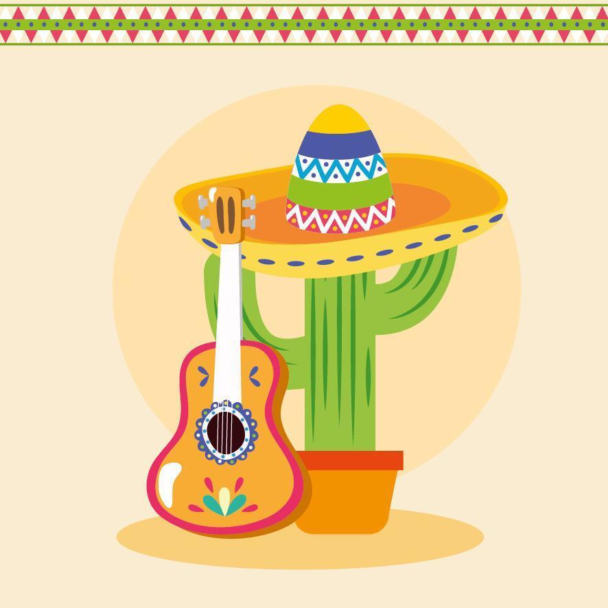 diseño de vector de cactus y guitarra mexicana