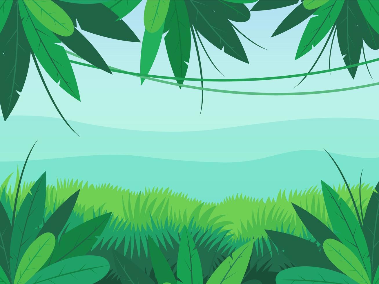 Jungle Landscape On Mountain Background vector