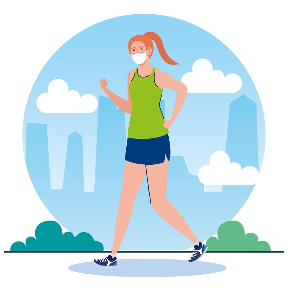 New normal of woman with mask running vector design