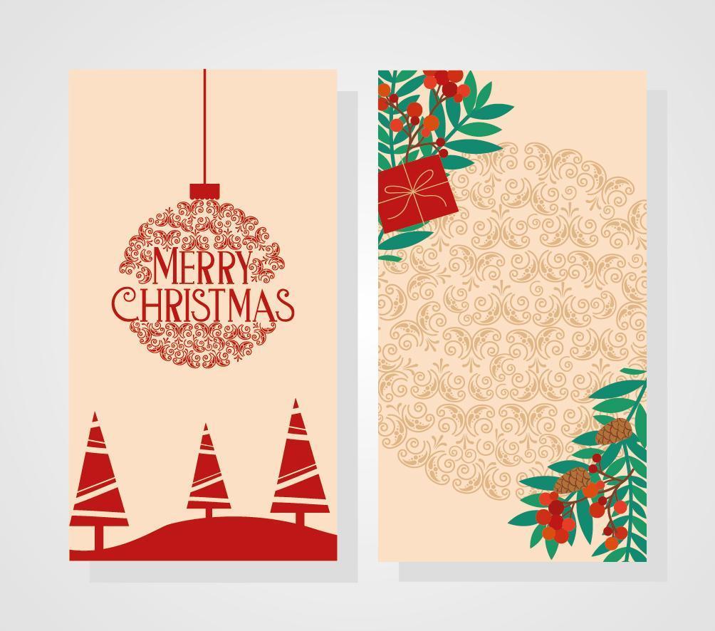 Merry Christmas card set with forest landscape vector