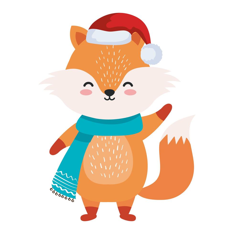 fox cartoon with merry christmas hat vector design