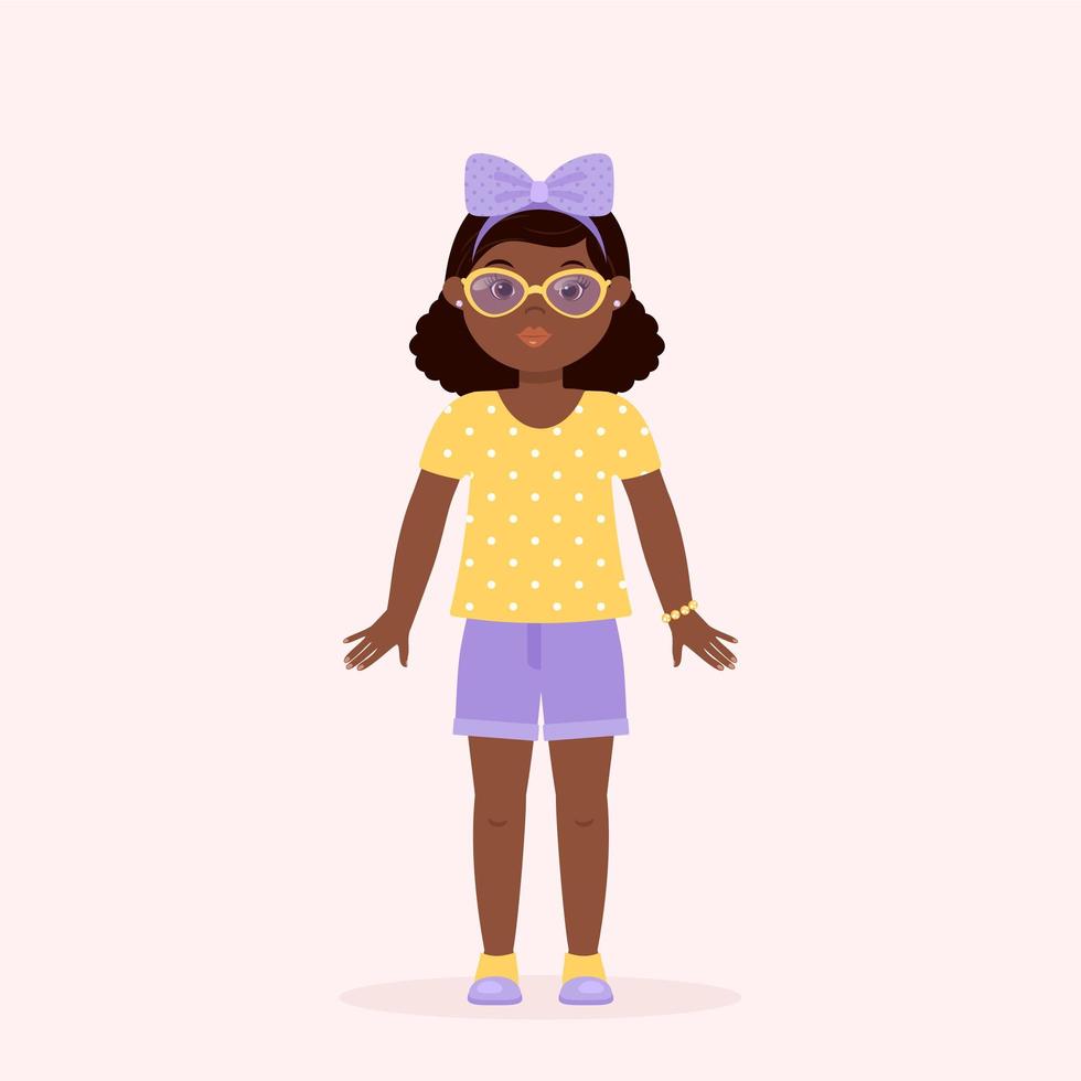 personaje de niña negra con gafas amarillas vector