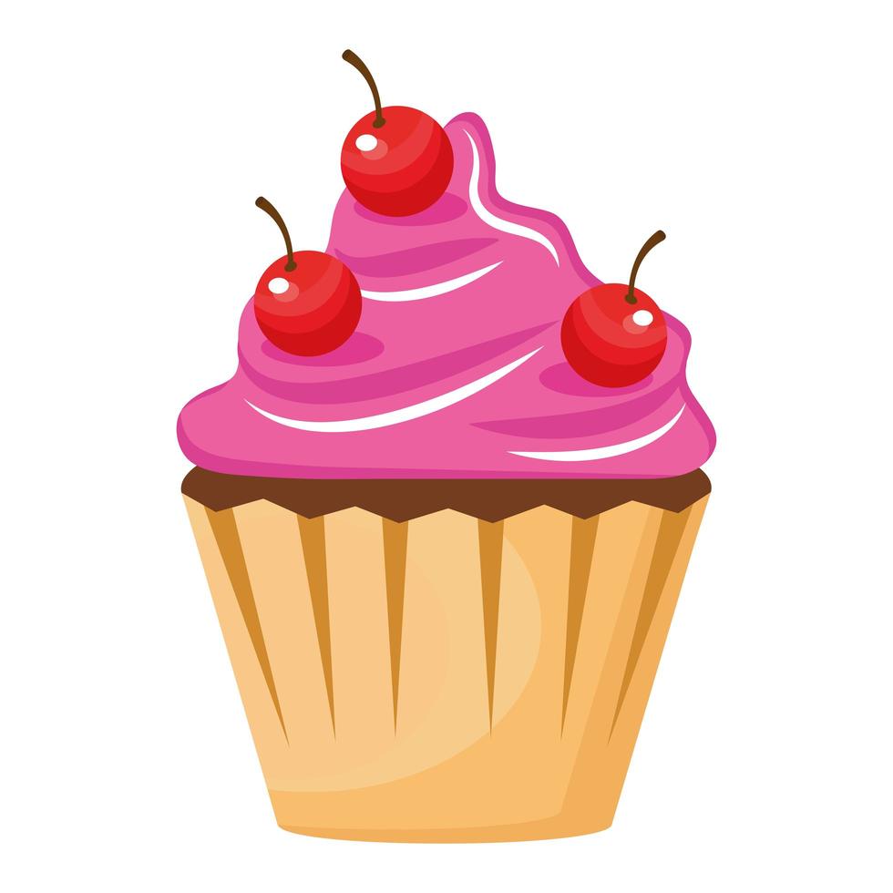 Cupcake con cerezas icono de feliz cumpleaños vector