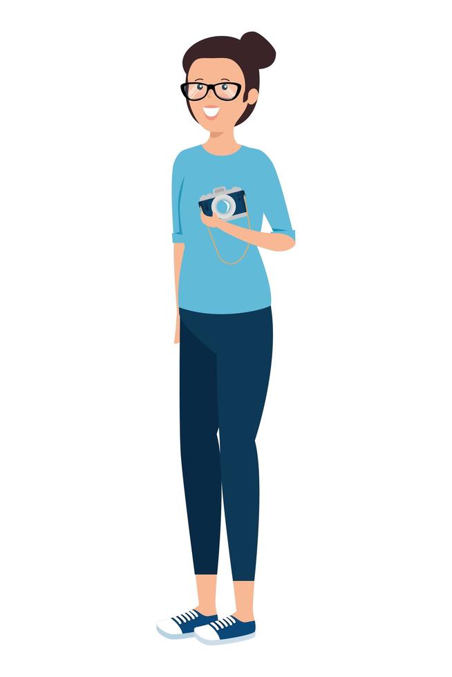 young professional woman with camera photographic vector