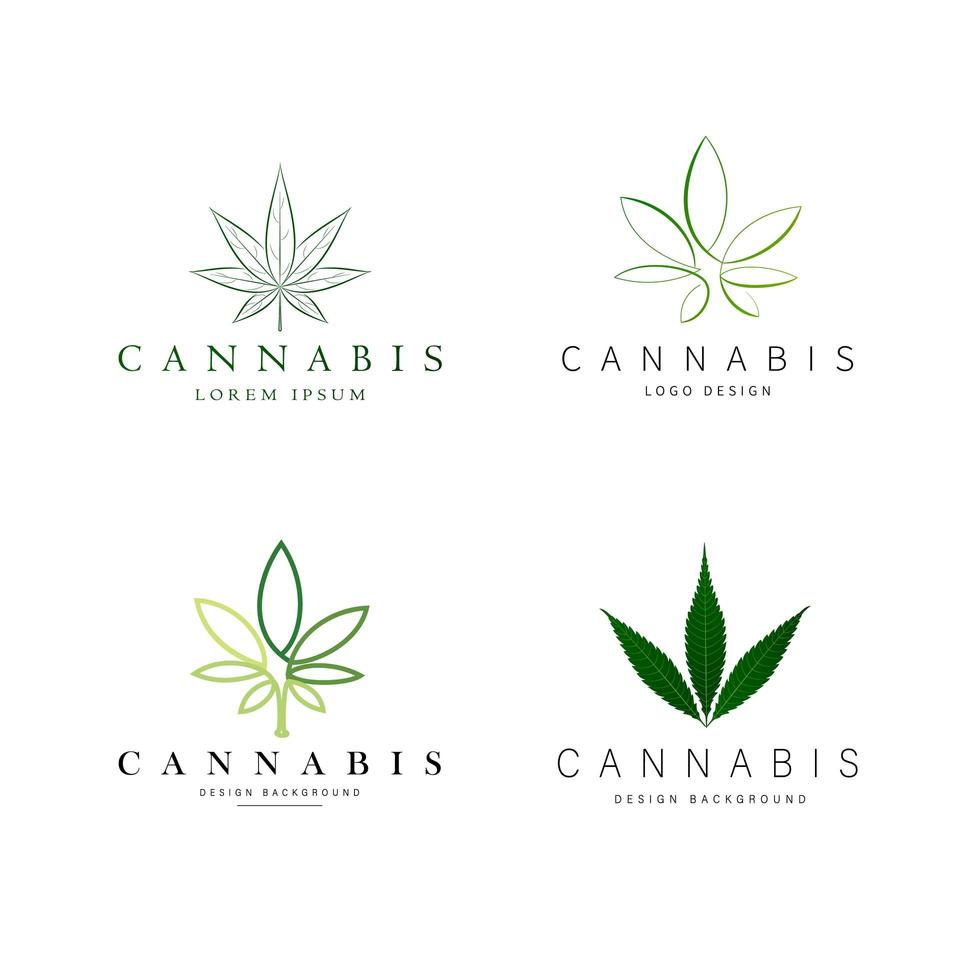 Green cannabis leaf logo set vector