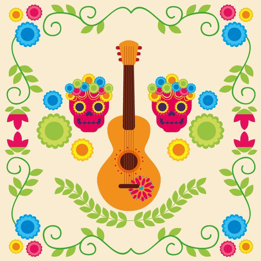 Mexican guitar and skull vector design