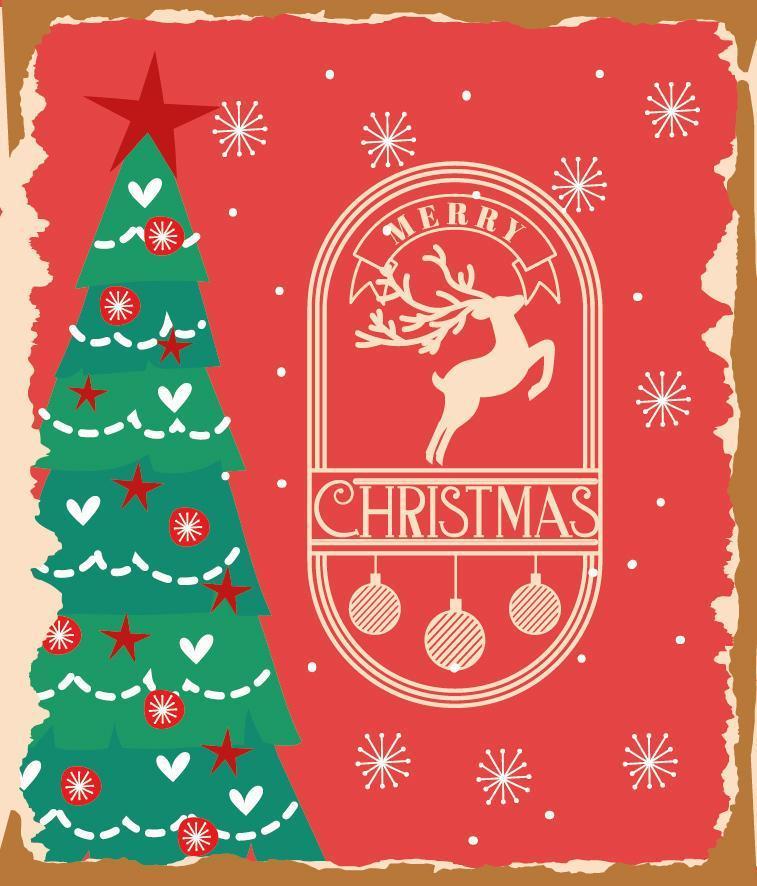tarjeta de feliz navidad con pino vector
