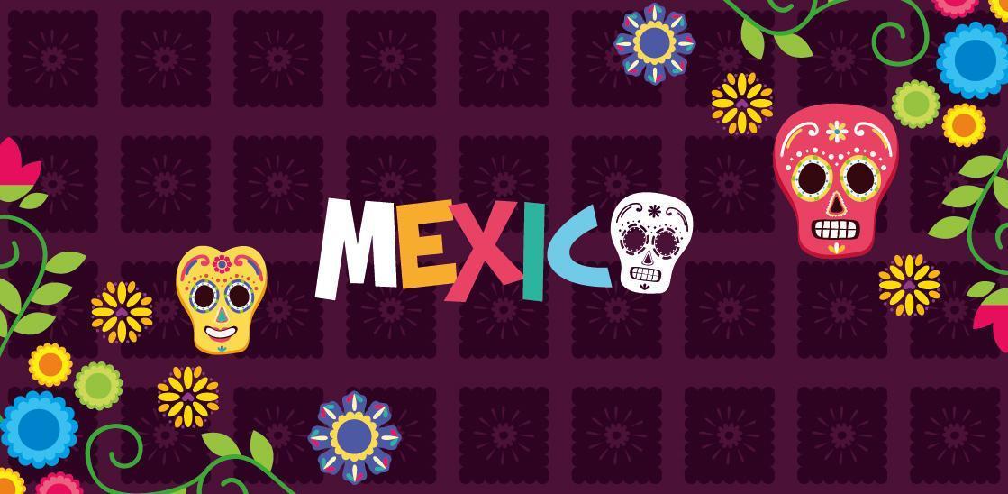 Mexican skulls and flowers banner vector