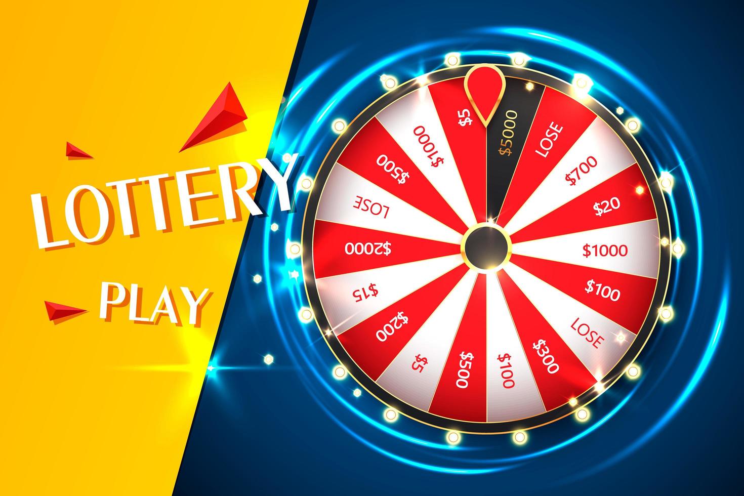 Casino spinning fortune wheel vector banner template