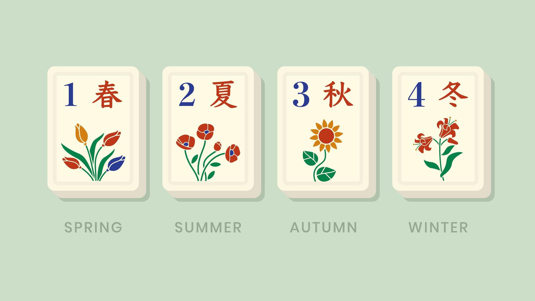 Mahjong Bonus Seasons Floral Tiles vector