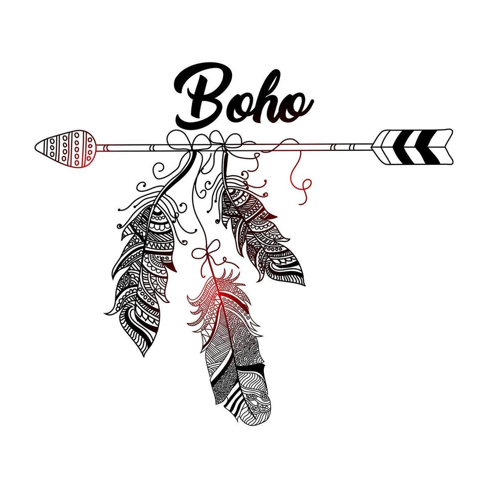 Hand Drawn boho style of decorative arrow with feathers vector