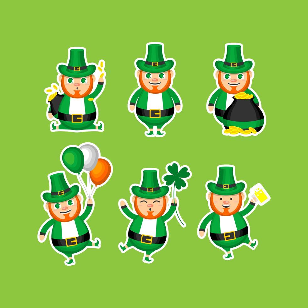 Set of Cute Leprechaun in Many Pose vector