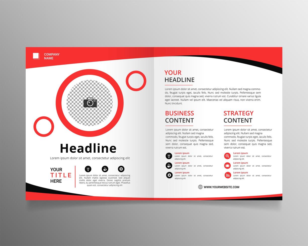 Red and black business bifold brochure with flat design vector