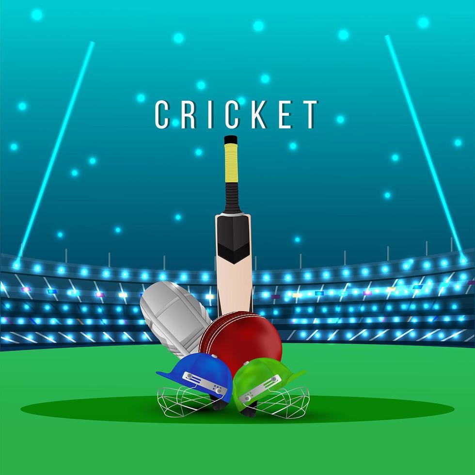 Cricket match concept with stadium and background vector