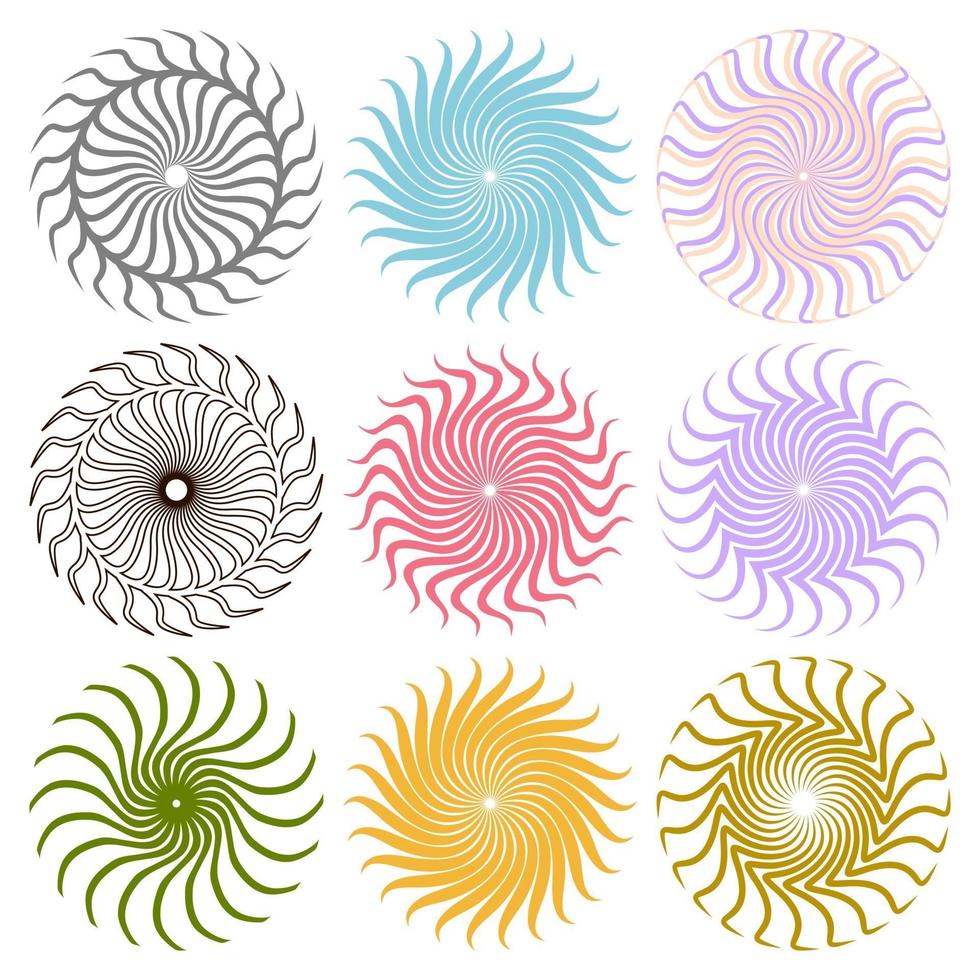 Conjunto de elementos abstractos en espiral. vector