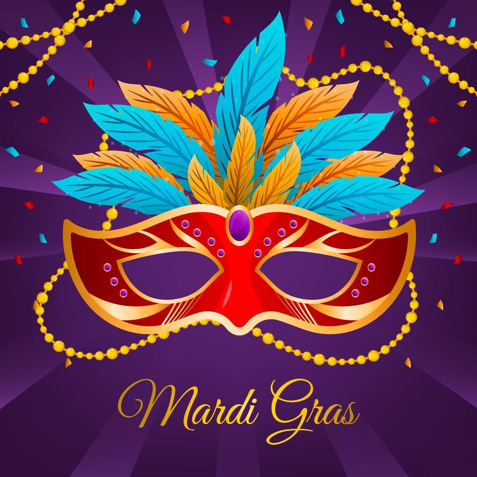 máscara de fiesta de mardi gras y cuentas vector