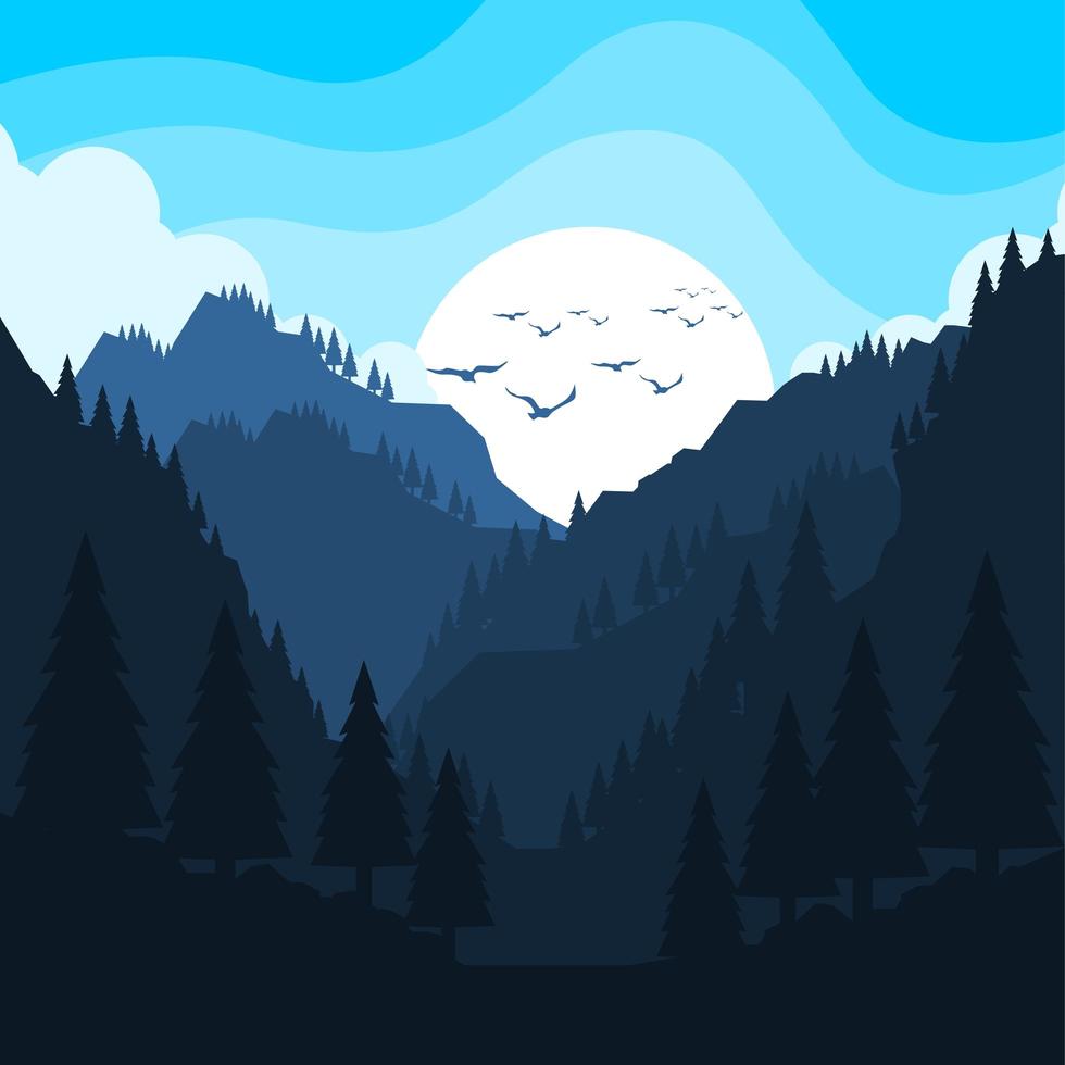 Flat Green Mountain Vector Background