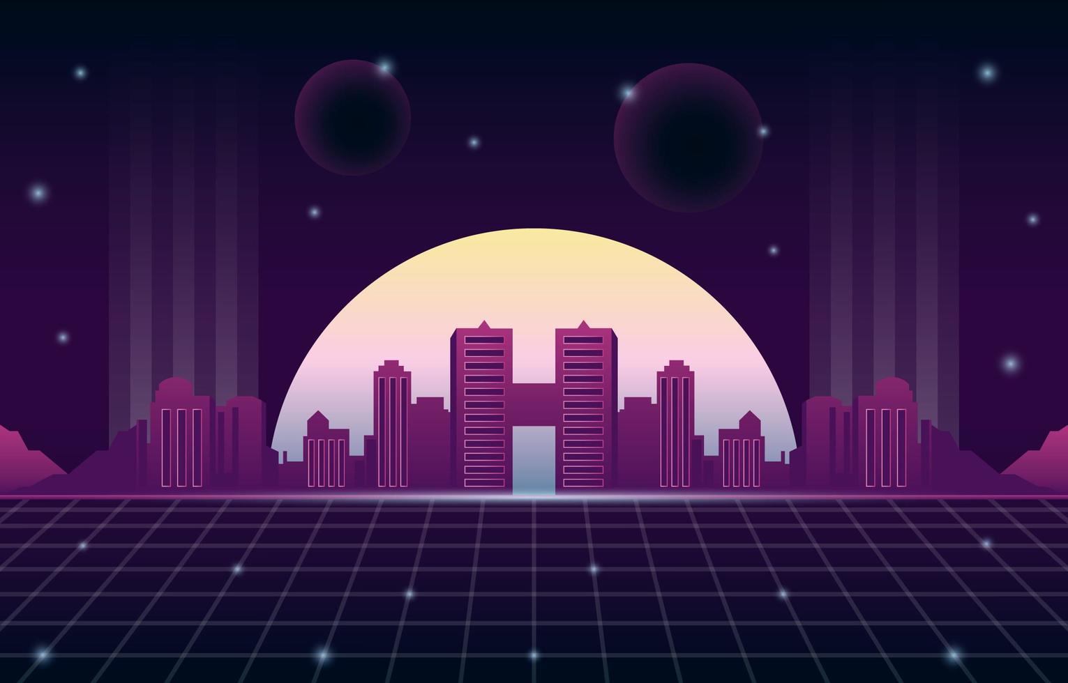 Retro Futurism Background with Modern Cityscape Scenery vector