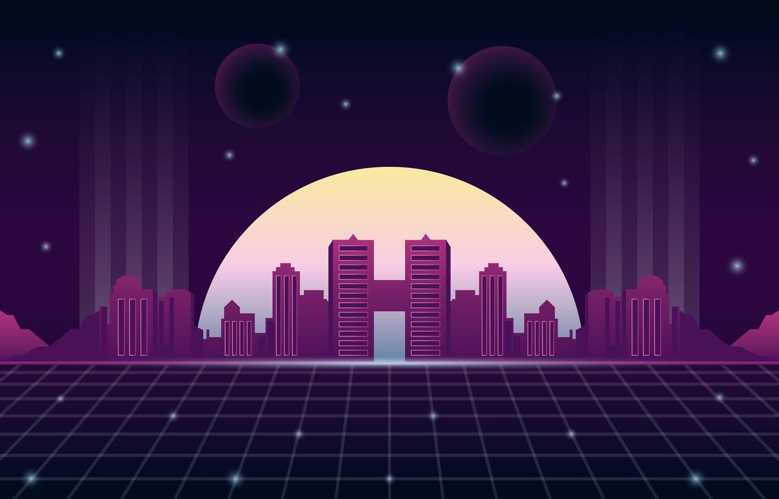 Retro Futurism Background with Modern Cityscape Scenery vector