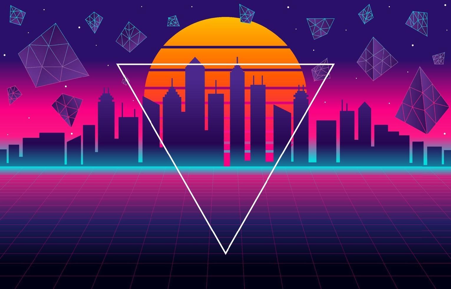 Space Retro Futurism City Background with Modern Elements vector