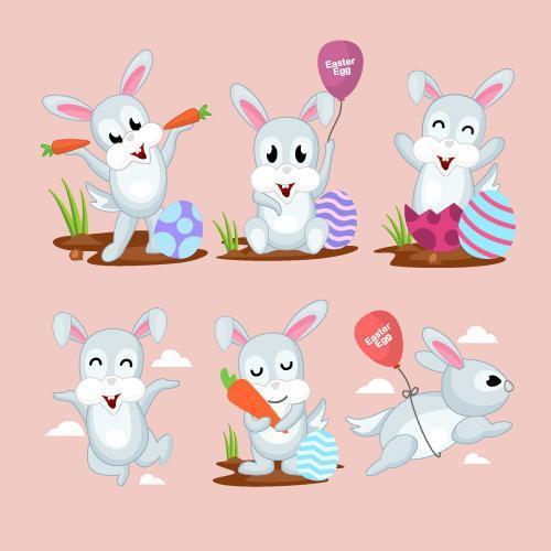 colección de personajes de conejo de pascua vector