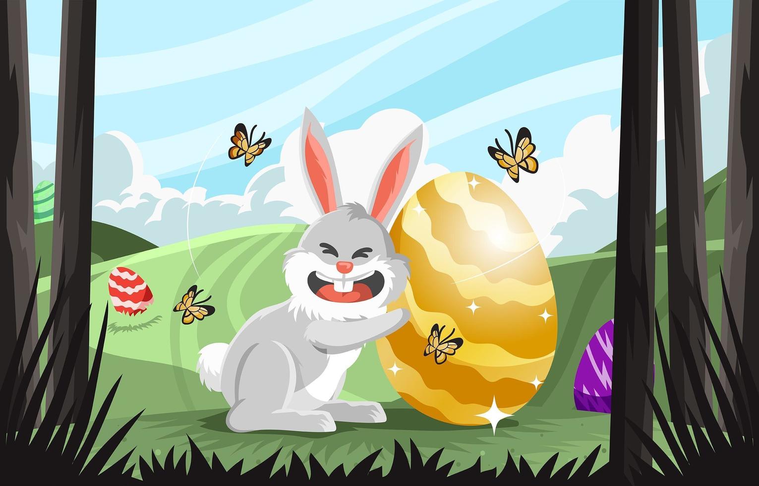 Huge Easter Egg and Happy Rabbit vector