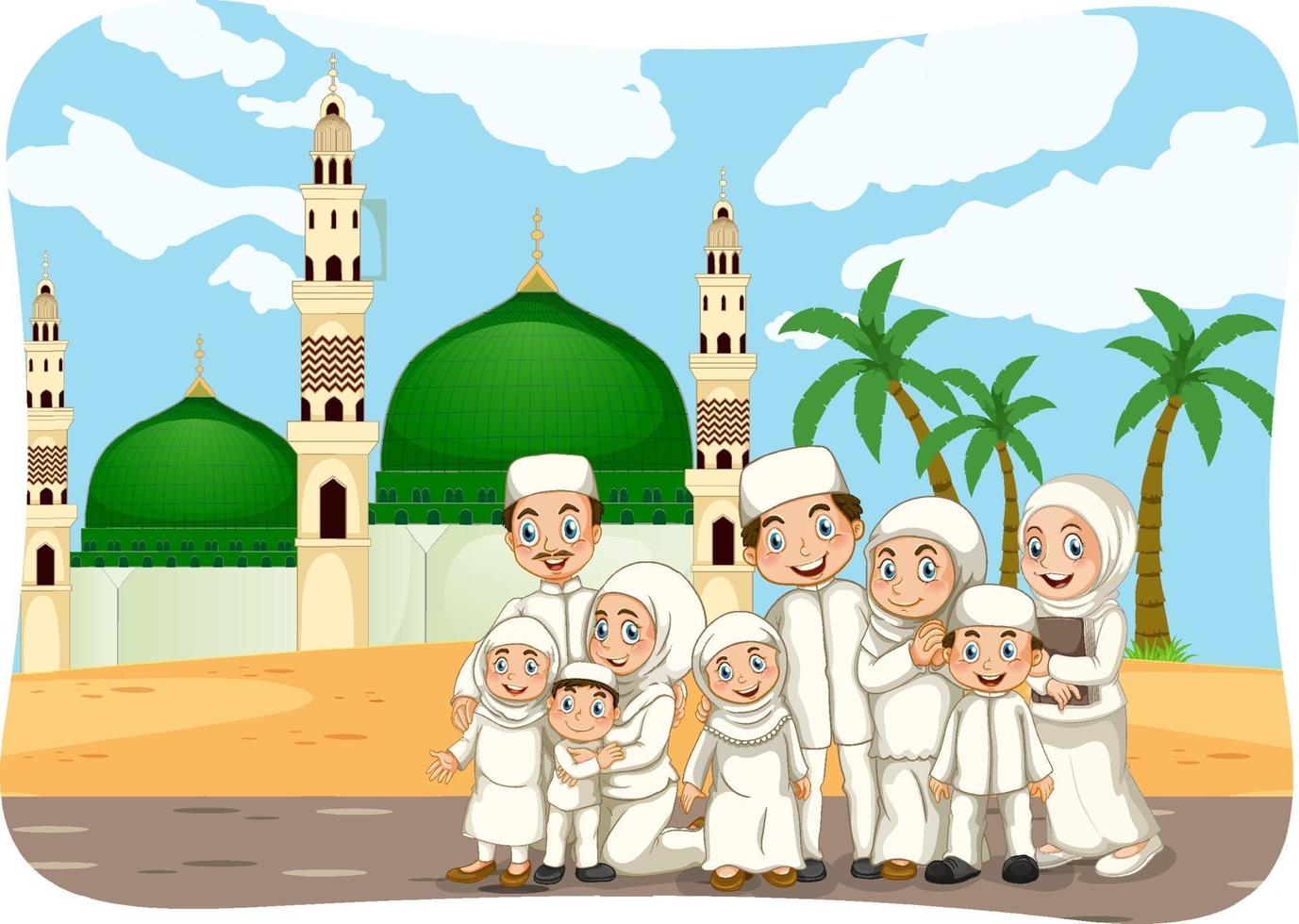 Scene with muslim family cartoon character vector