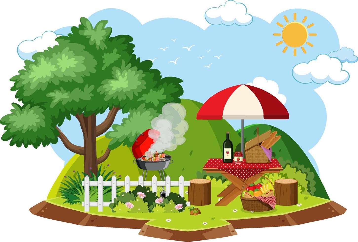 Isolated picnic scene on white background vector