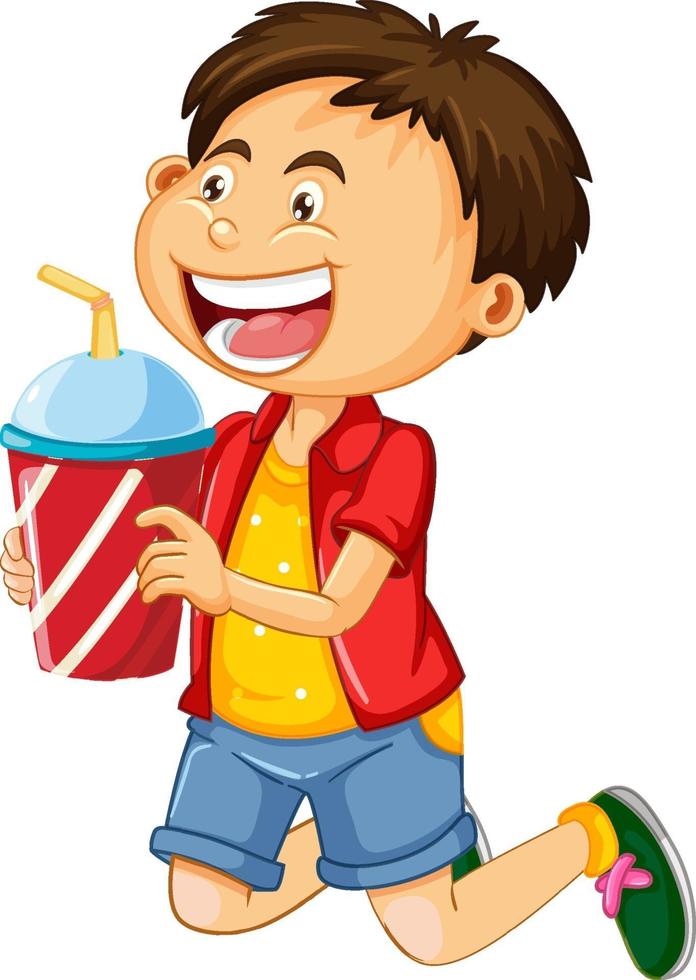 A boy holding drink cup cartoon character isolated on white background vector