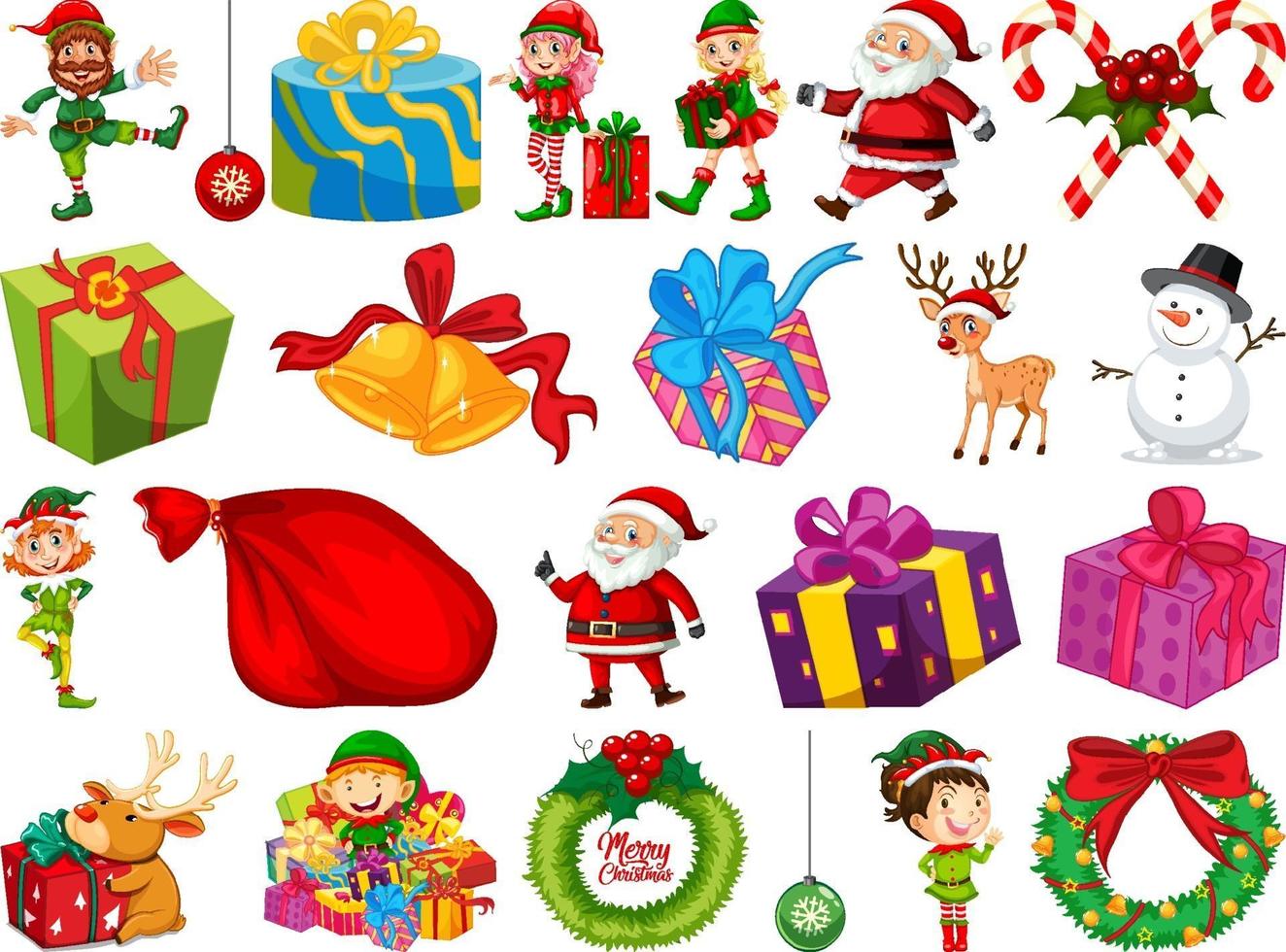 Set of Christmas objects isolated on white background vector