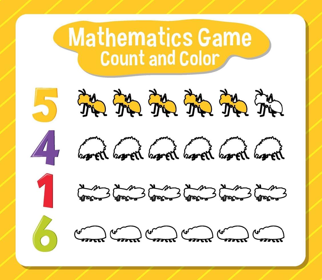 cuenta de juego de matemáticas y hoja de trabajo de color para estudiante vector