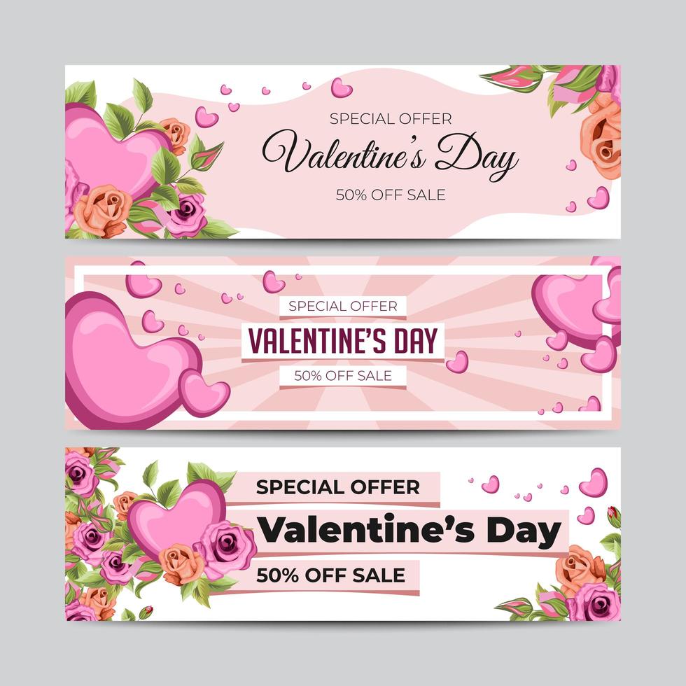 conjunto de banners de venta de san valentín vector