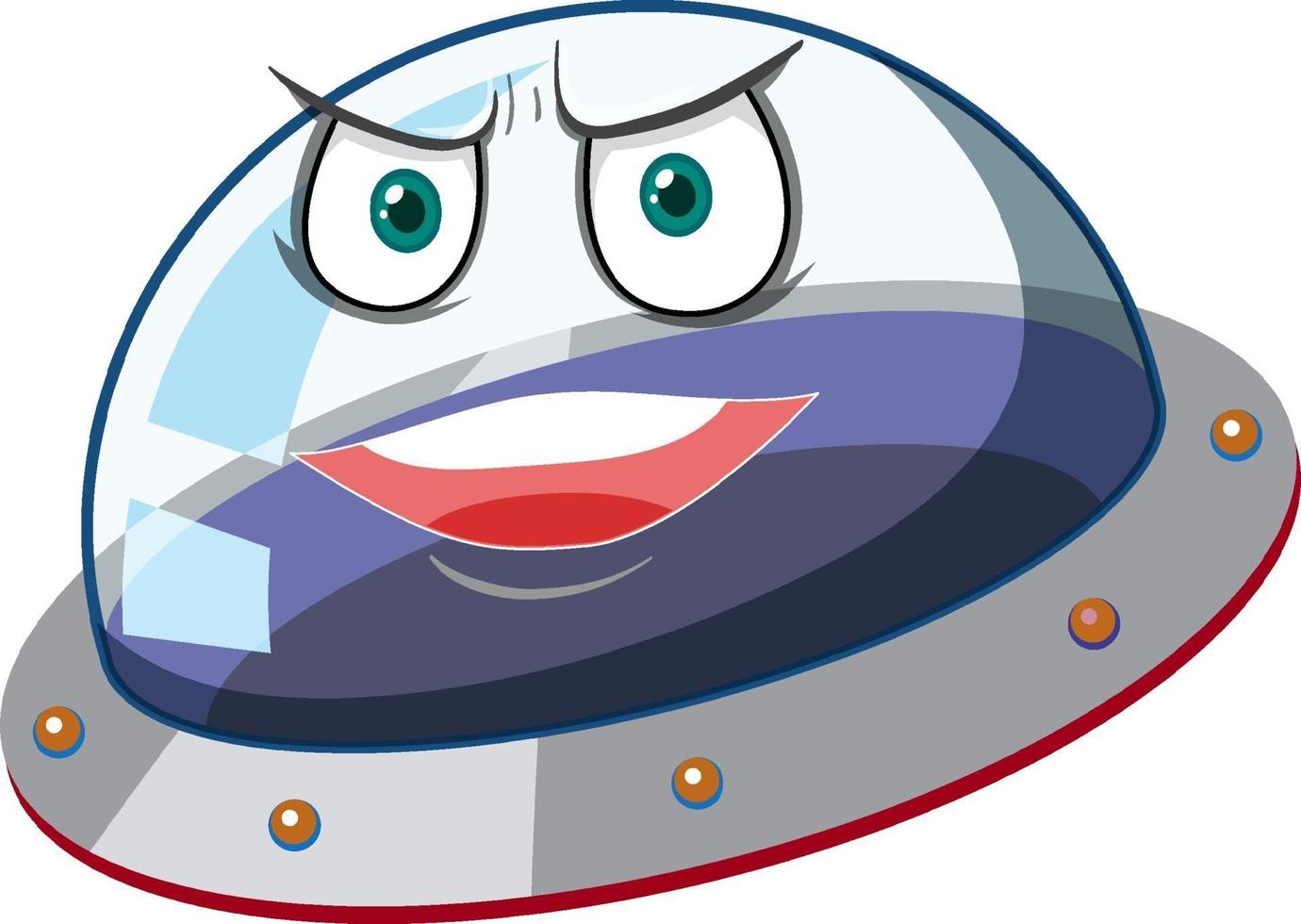 Ufo with angry face expression on white background vector