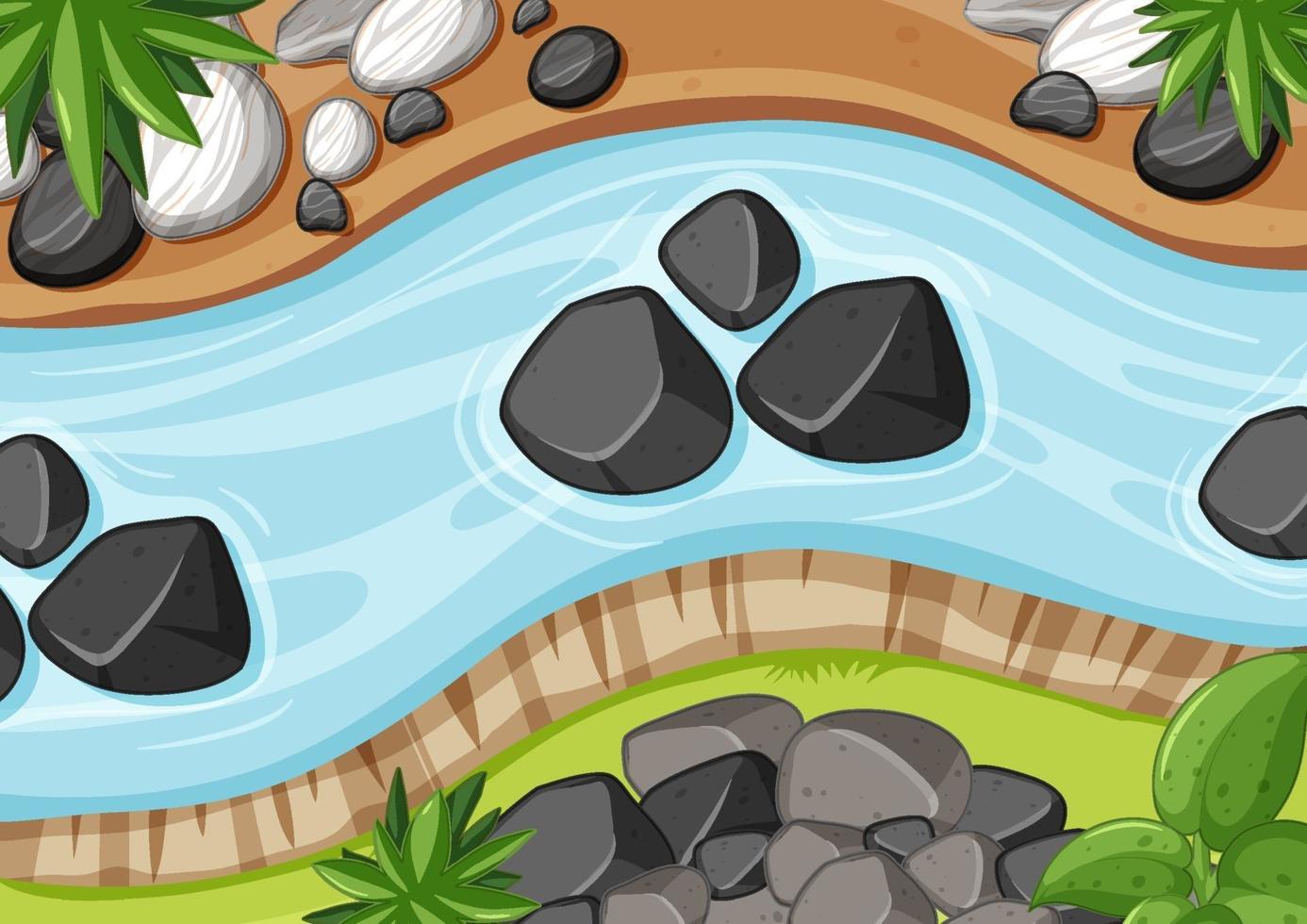 Aerial view of river close up with stone element vector