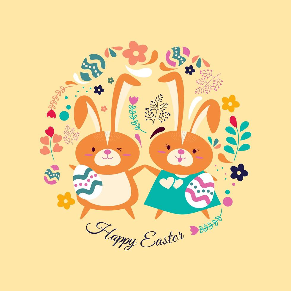 ilustración de dibujos animados pareja de conejo de pascua vector