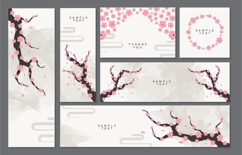 colección de tarjetas de flor de cerezo vector