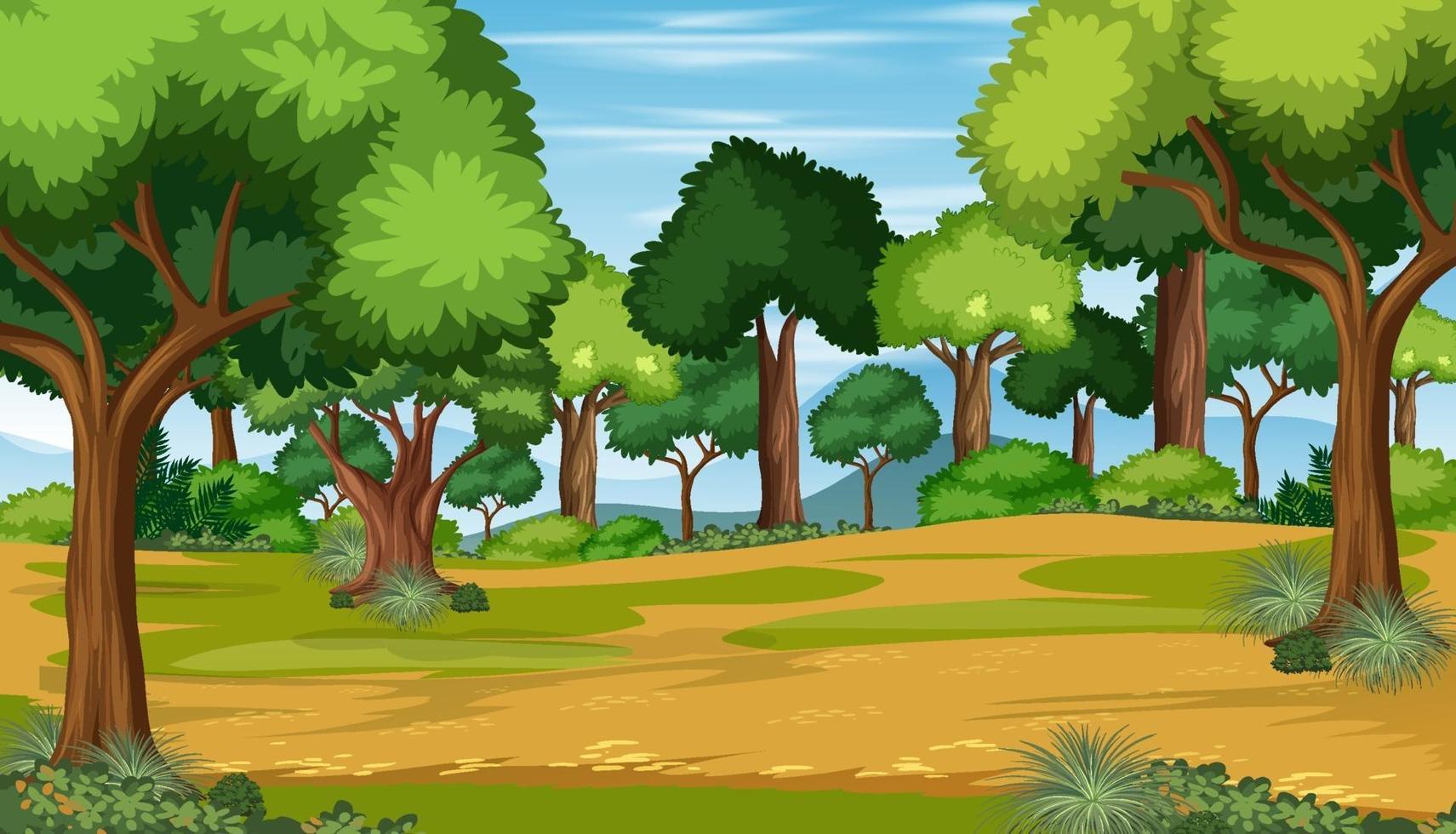 Escena de paisaje de bosque de naturaleza en blanco con muchos árboles vector