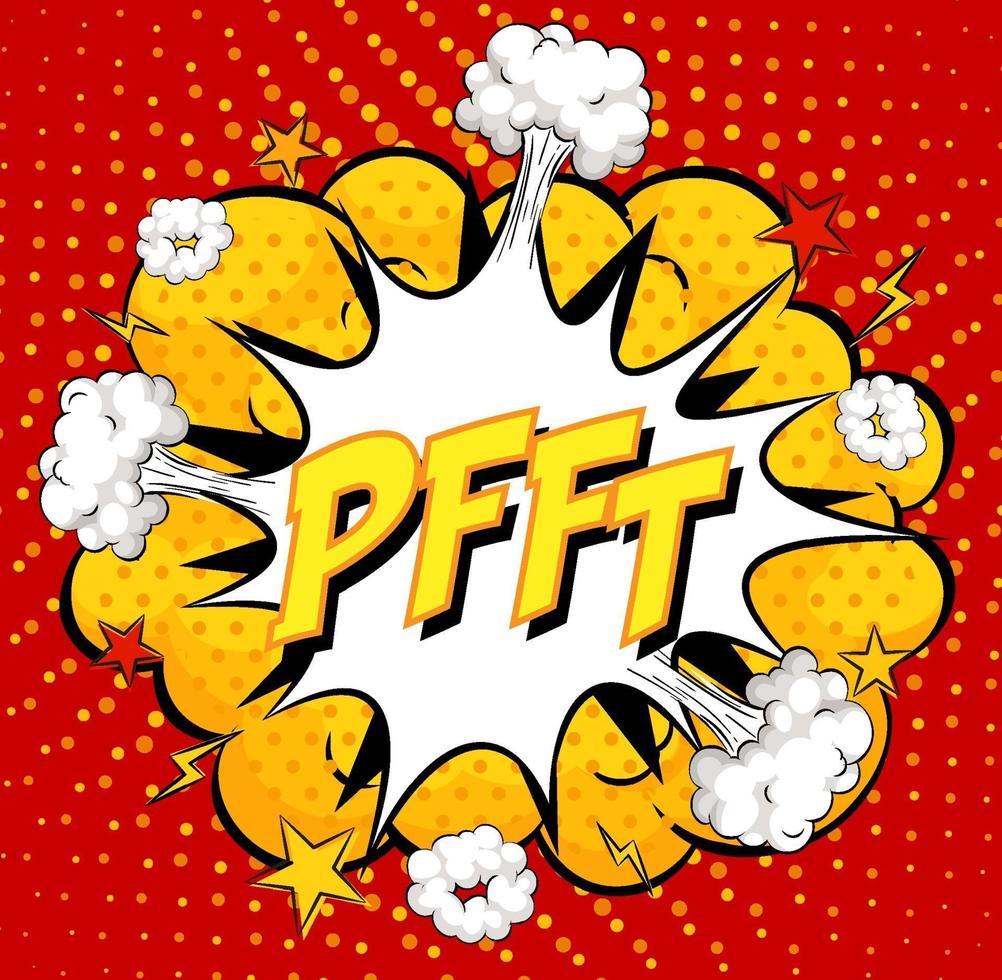 PFFT text on comic cloud explosion on red background vector