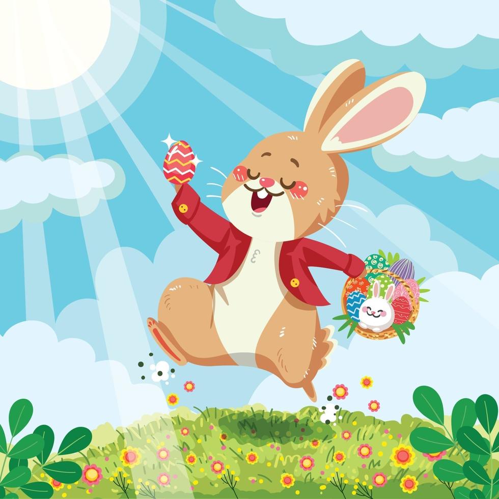 Happy Bunny in Easter Egg Hunt Concept vector