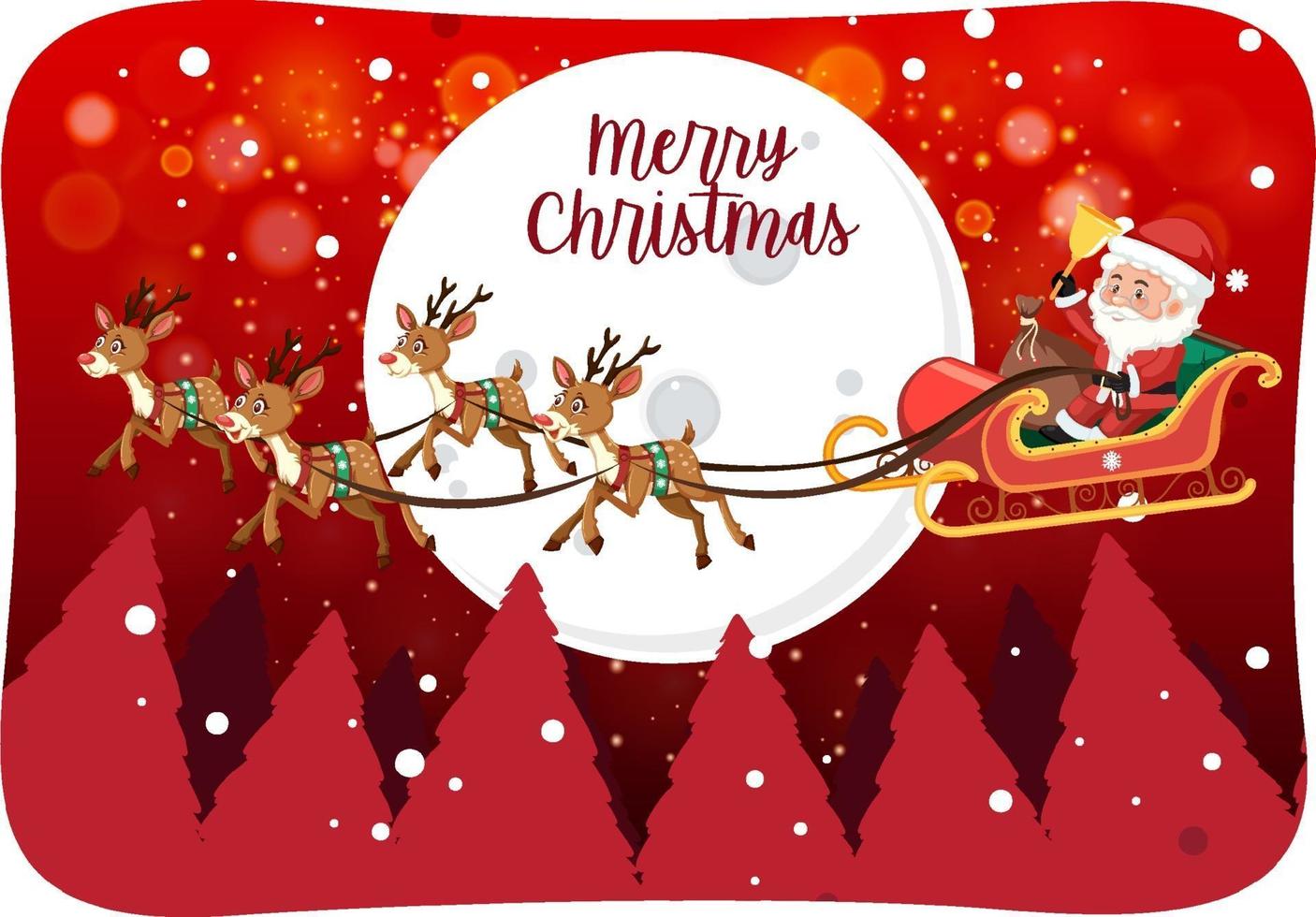 Merry Christmas font with Santa Claus on a sleigh in snow scene vector