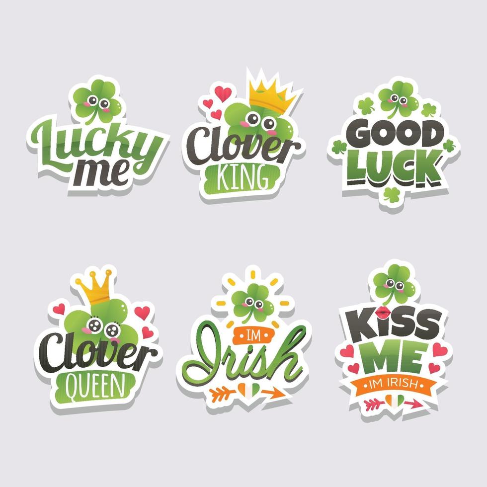 Set of Saint Patrick Quotes Sticker With Clover vector