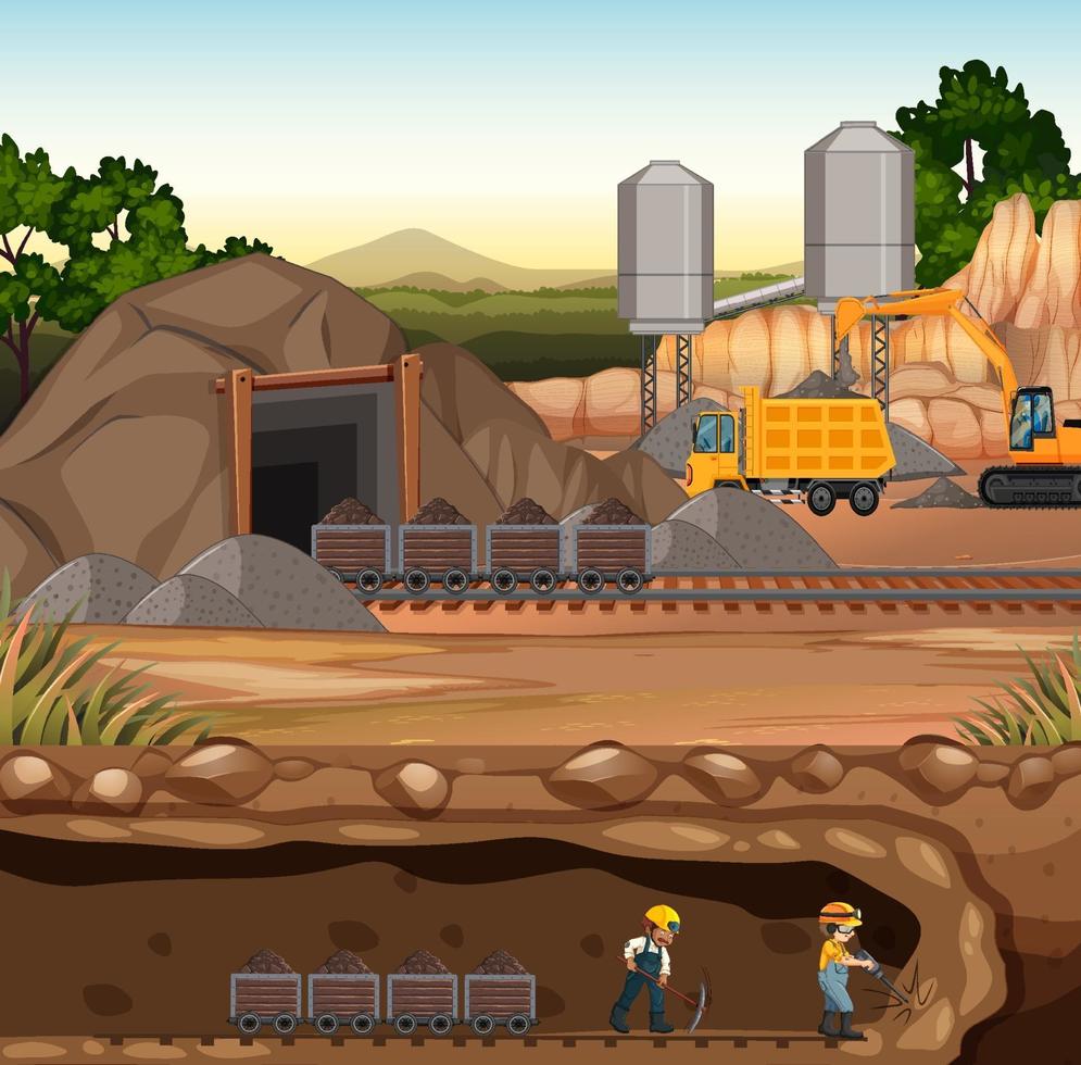 Landscape of coal mining scene vector